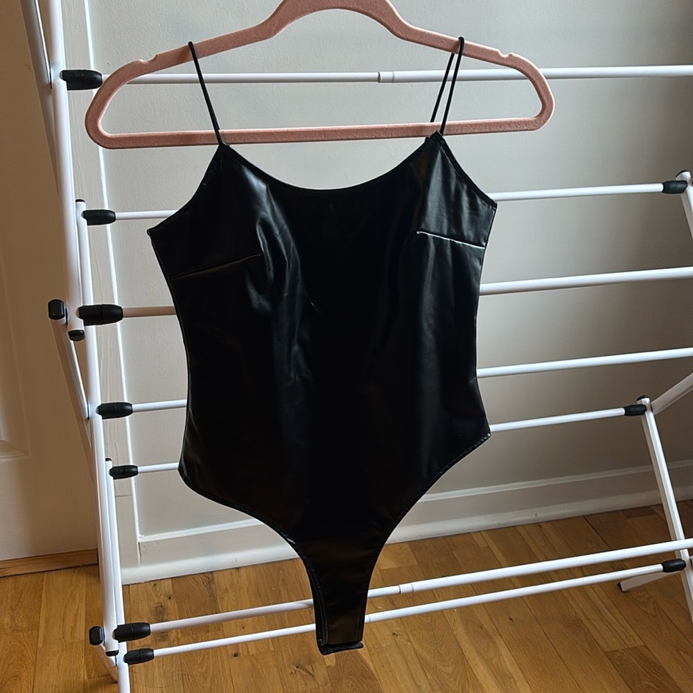 Black leather bodysuit